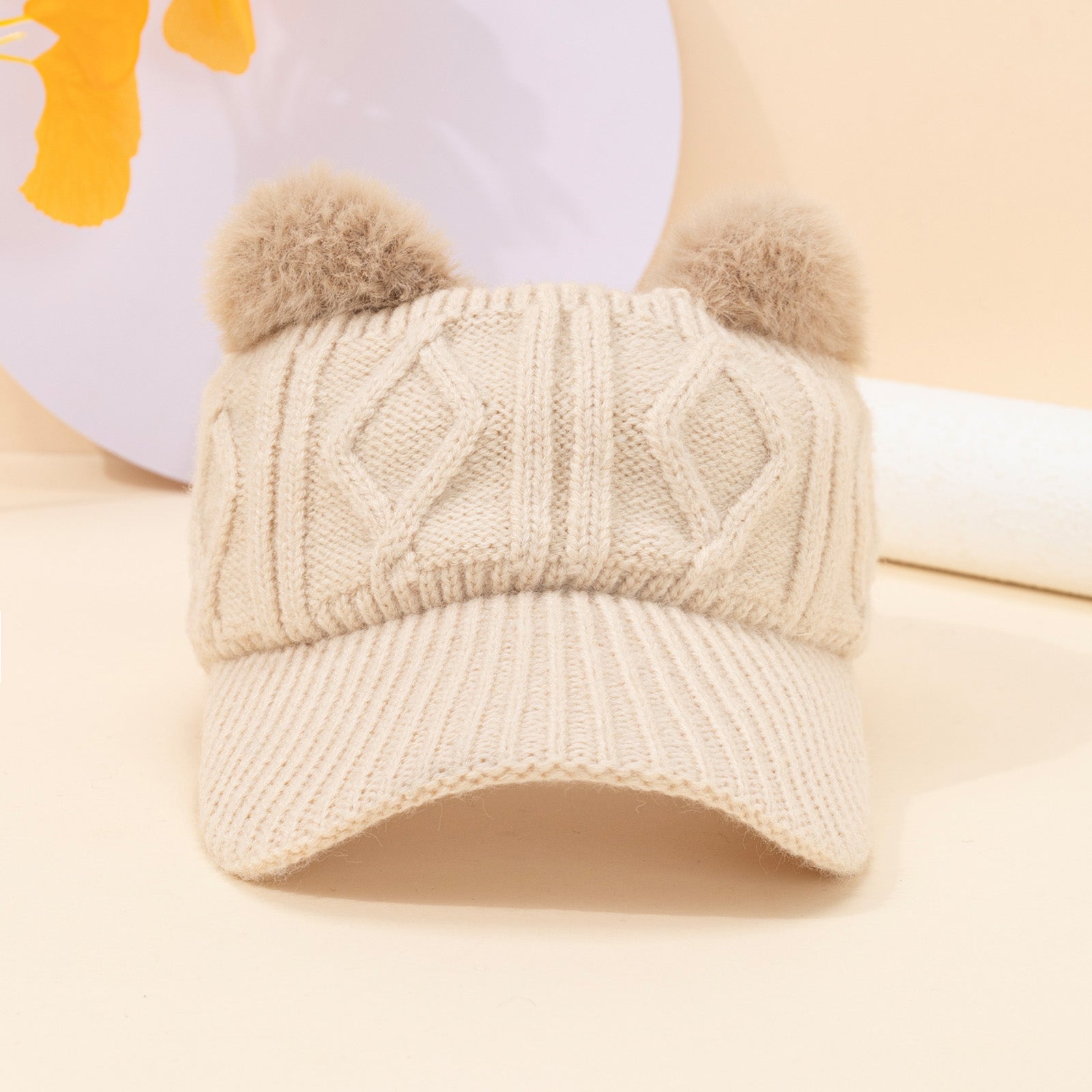 Plush Ears Baseball Cap Knit Hat Winter Gift For Her