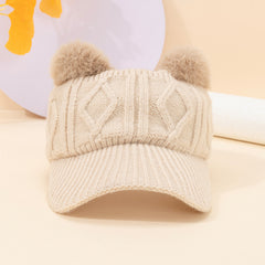 Plush Ears Baseball Cap Knit Hat Winter Gift For Her