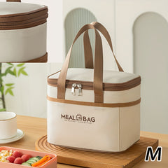 Vintage Style Portable Lunch Bag Insulated Tote Beige