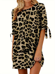  Casual Dress Women's Plus Leopard Print Knot Mini Dress