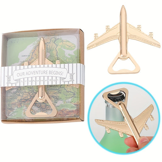 Golden Metal Airplane Bottle Opener - Travel & Party Gift