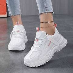 Women's Faux Leather Chunky Sneakers Non Slip Running Shoes