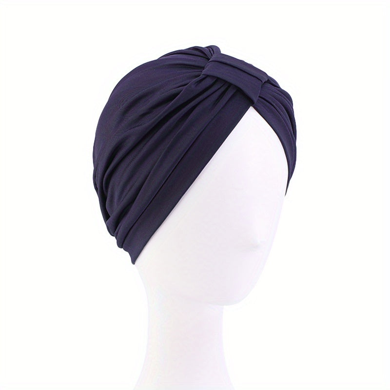 Pleated Bowknot Turban Cap Solid Elastic Head Wrap Bonnet Head Scarf