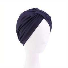 Pleated Bowknot Turban Cap Solid Elastic Head Wrap Bonnet Head Scarf