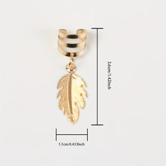 10pcs Golden Hair Ring For Dreadlock Feather Shaped Hair Braids Ring Style