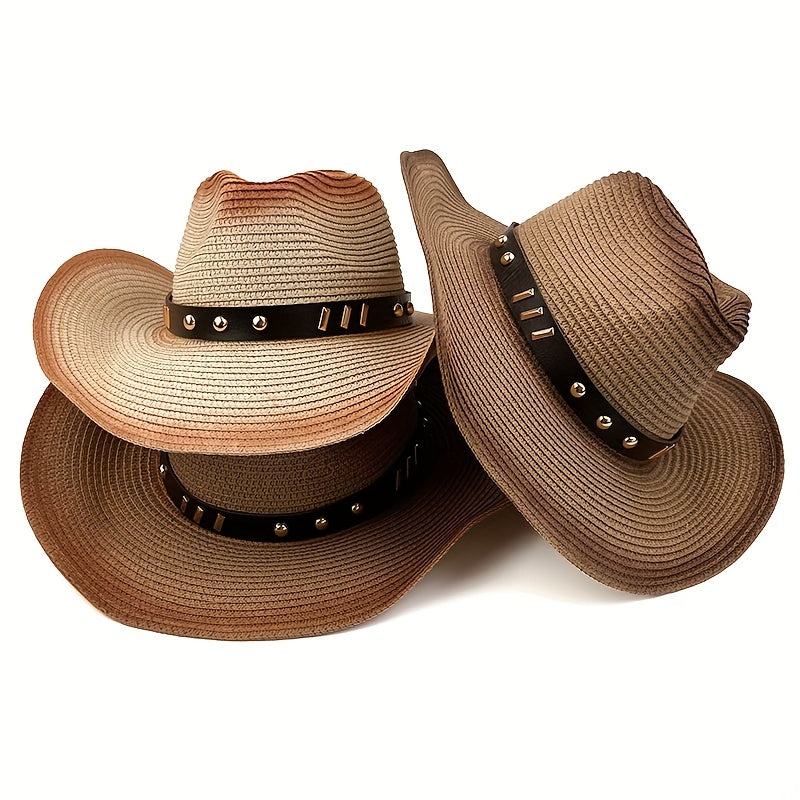 Vintage Cowboy Straw Hat Curved Brim Sun Hat