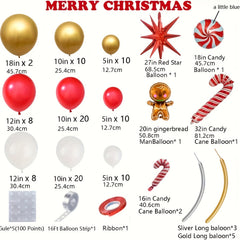 Christmas Balloon Garland Arch Kit Red Golden Candy Cane Balloons