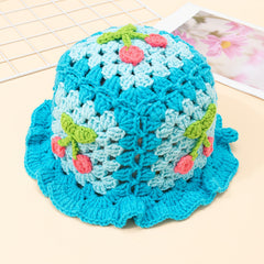 Cherry Crochet Ruffles Beanie Hollow Cotton Cloche Hat Women Knit Hats Bucket