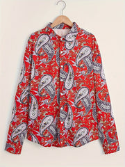Paisley Pattern Men's Red Shirt Long Sleeve Autumn Wear