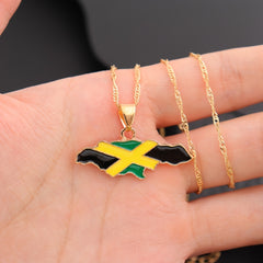 Jamaica Map Pattern Pendant Necklace Hip Hop Drip Oil Necklace