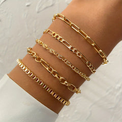 Golden Chain Butterfly Rhinestone Bracelet Set