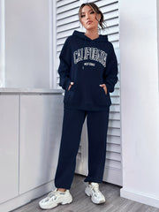  Women's Letter Graphic Hoodie & Joggers Outfit Set