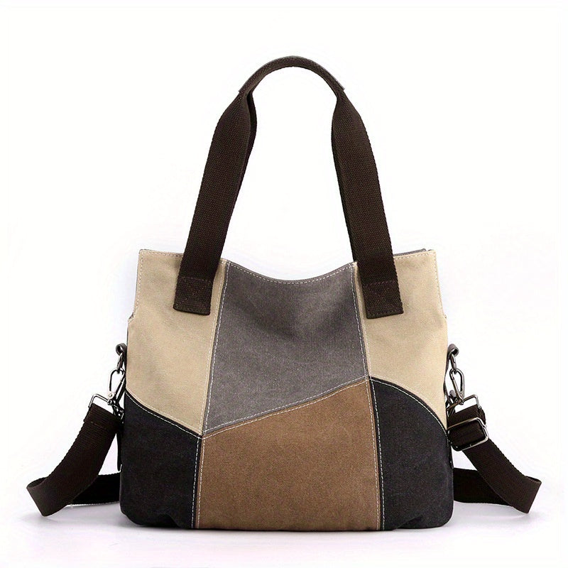 Stain Resistant Block Tote Bag Large Capacity Durable Shoulder Bag
