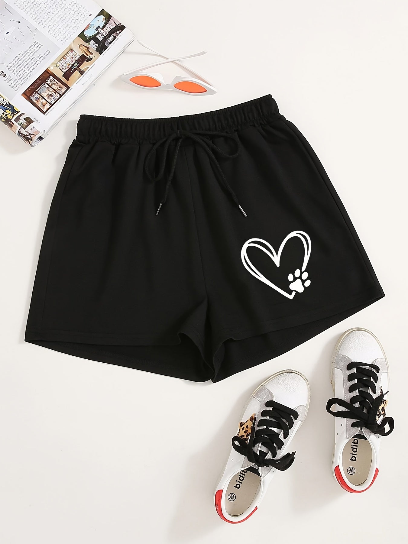 Heart & Dog Paw Print Hotpants Yoga Shorts