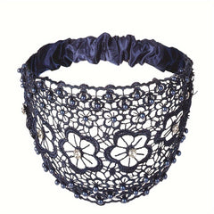 Hollow Lace Flower Pattern Headband Faux Pearl Charms Stretch Headband