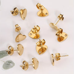 10pcs Stainless Steel Love Heart Drop Earring Studs DIY Earrings Base