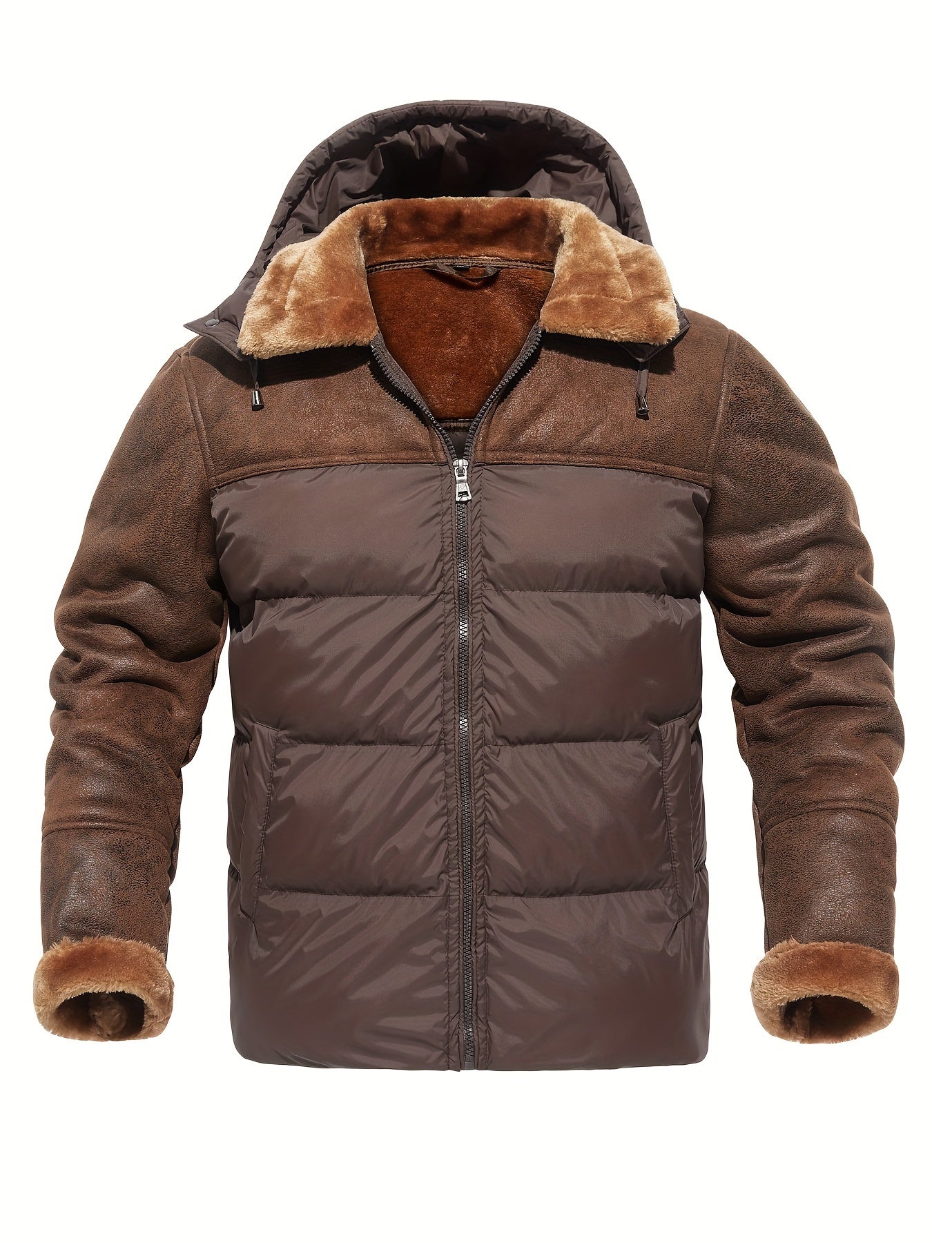 Men's Plush Hooded Jacket Thermal Warm Coat