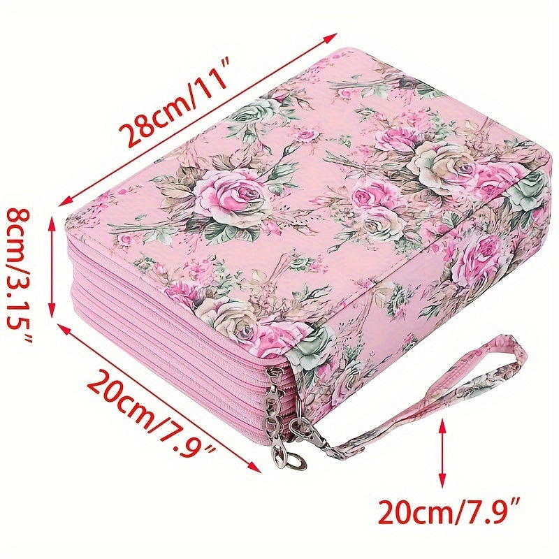 200 Holes Pencil Case Colored Pencil Holder Pen Storage Bag Zipper Rose Green