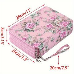 200 Holes Pencil Case Colored Pencil Holder Pen Storage Bag Zipper Rose Green