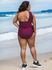  Retro Swimsuit Women's Plus One Shoulder Knot Side Bathing Suit