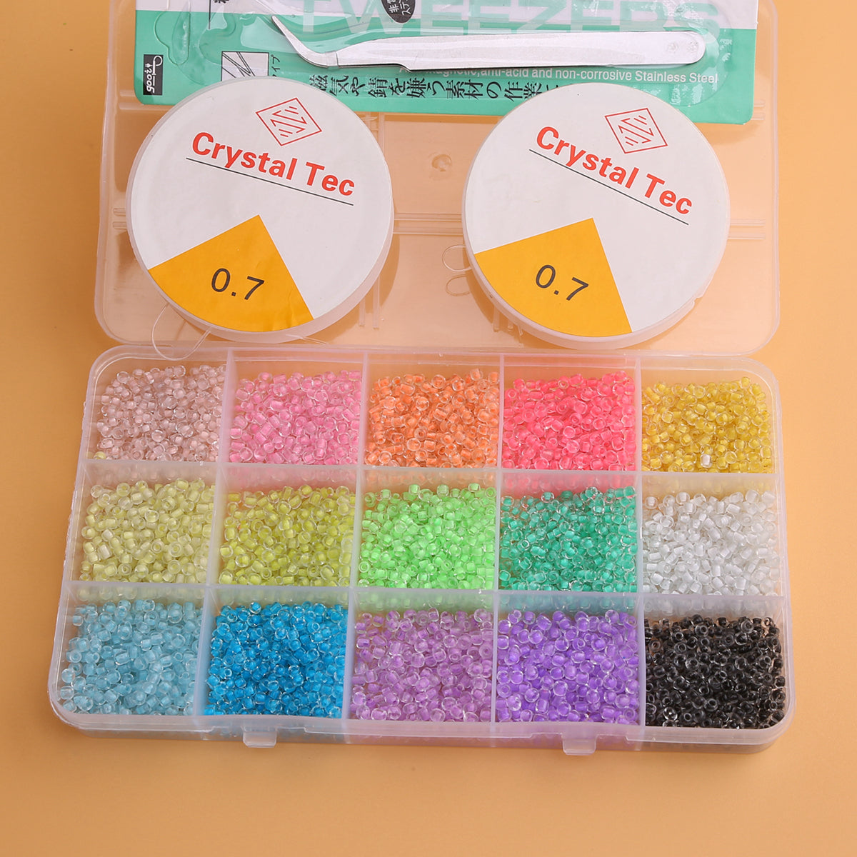 Colorful Beads Set with Elastic Threads and Tweezers