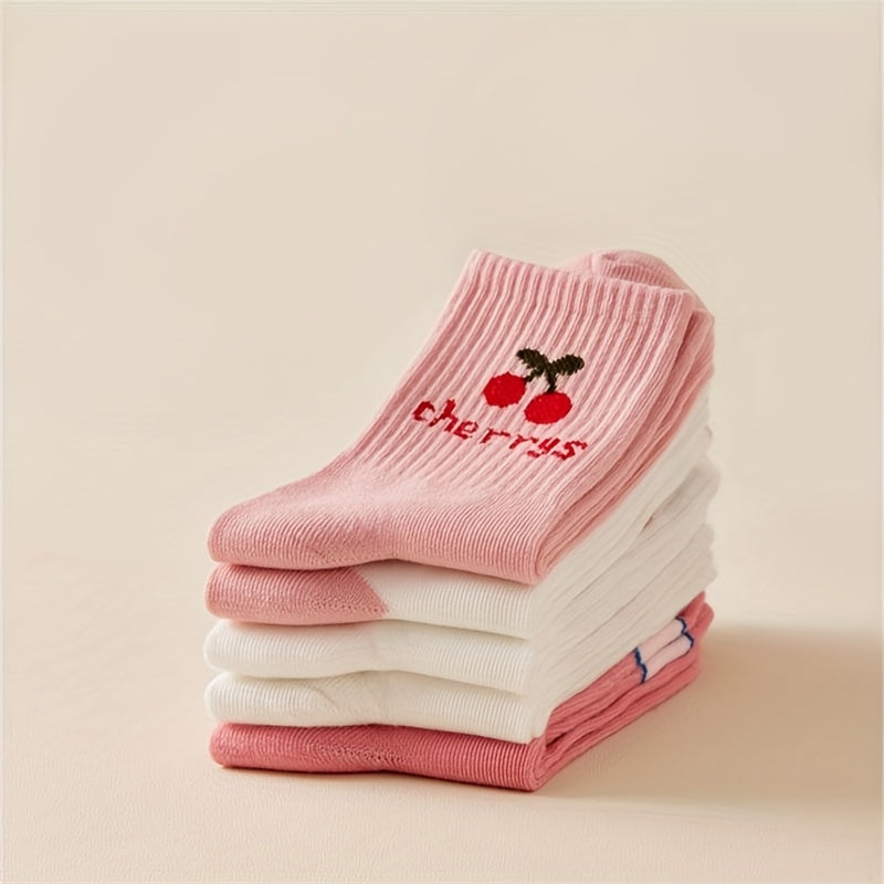 5 Pairs Floral & Heart Print Socks Mid Tube Women's Stockings & Hosiery