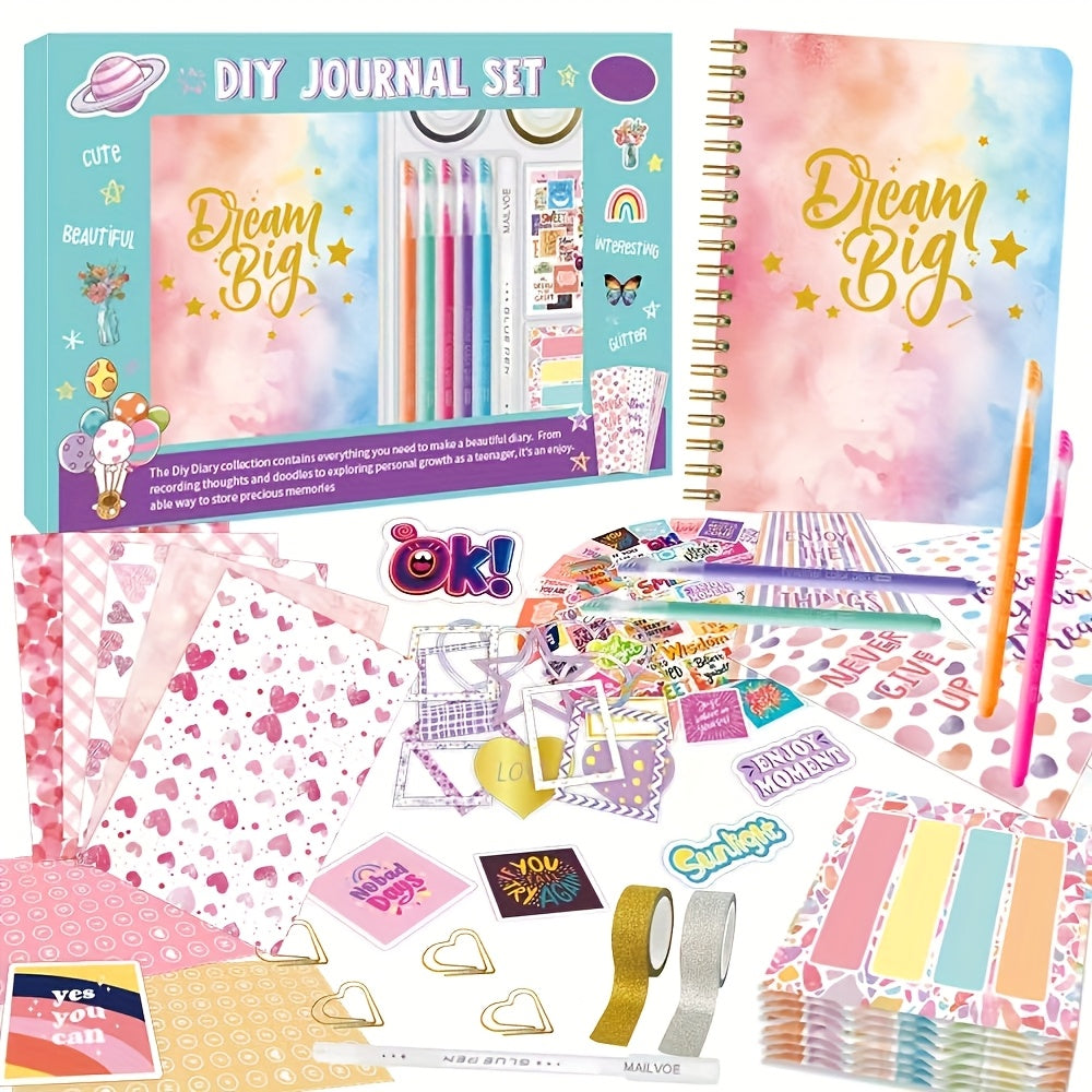 91pcs Girls' DIY Journal Kit Pink Glitter Cover Writing Set