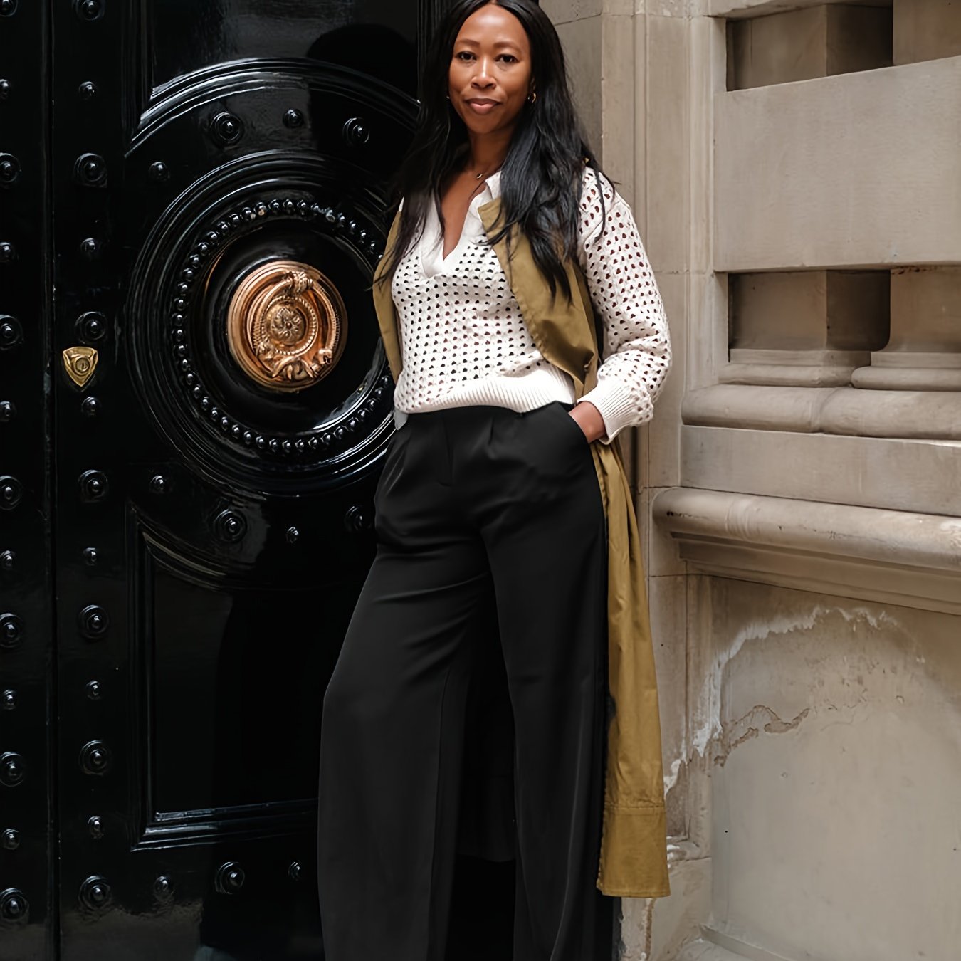  Casual Pants Solid High Rise Loose Fit Straight Leg Trousers