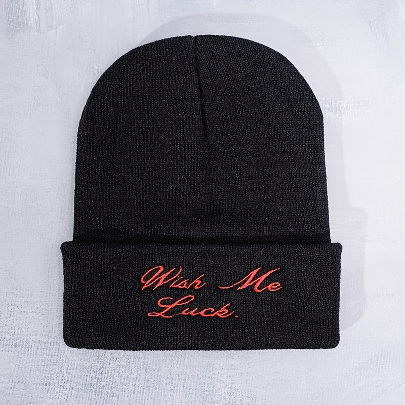 Shallow Knitted Beanie Hat Embroidery Alphabet Stretchy Soft Headwear Accessory