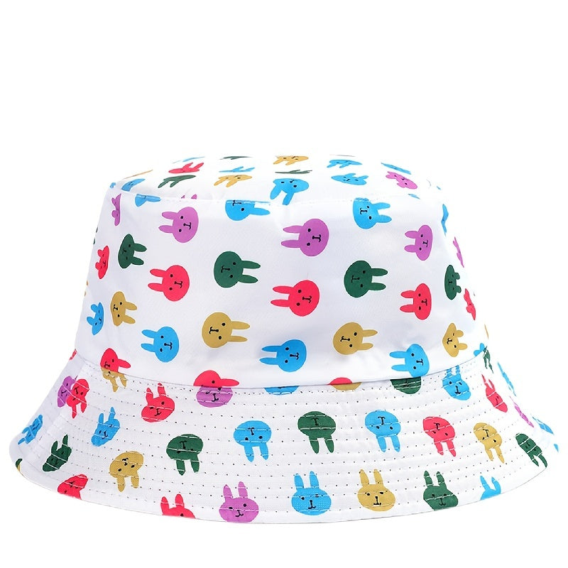 Colorful Rabbit Print Bucket Hat Lightweight Sunshade