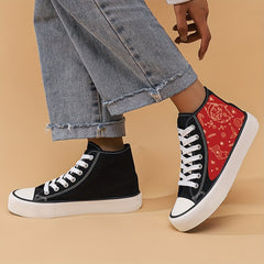 Christmas Graffiti Print High Top Canvas Sneakers