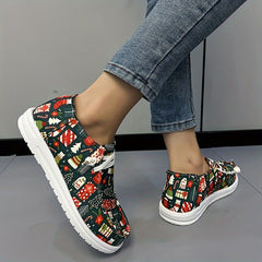 Women's Christmas Tree & Flag Pattern Skateboarding Shoes