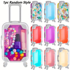 Mini Luggage Dollhouse Organizer - Transparent Plastic Storage Box