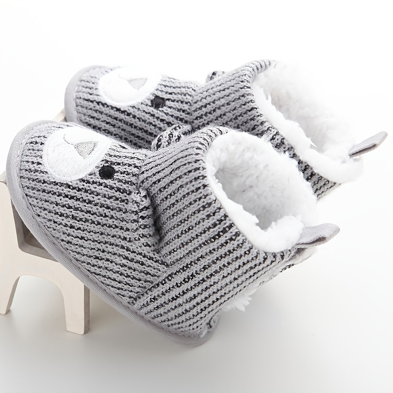 Cartoon Bear Soft Boots for Baby Boys - Warm Fleece Indoor Outdoor Walking