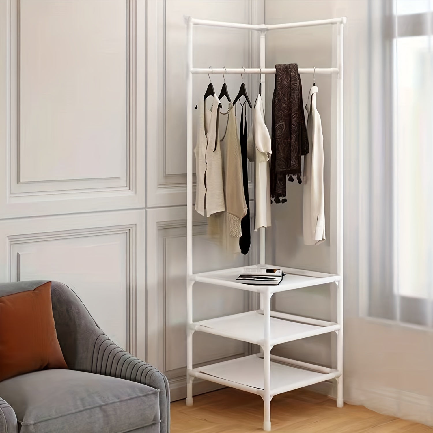 Triangle Coat Rack 3 Layers Storage Hooks Foyer Living Room Bathroom Hallway