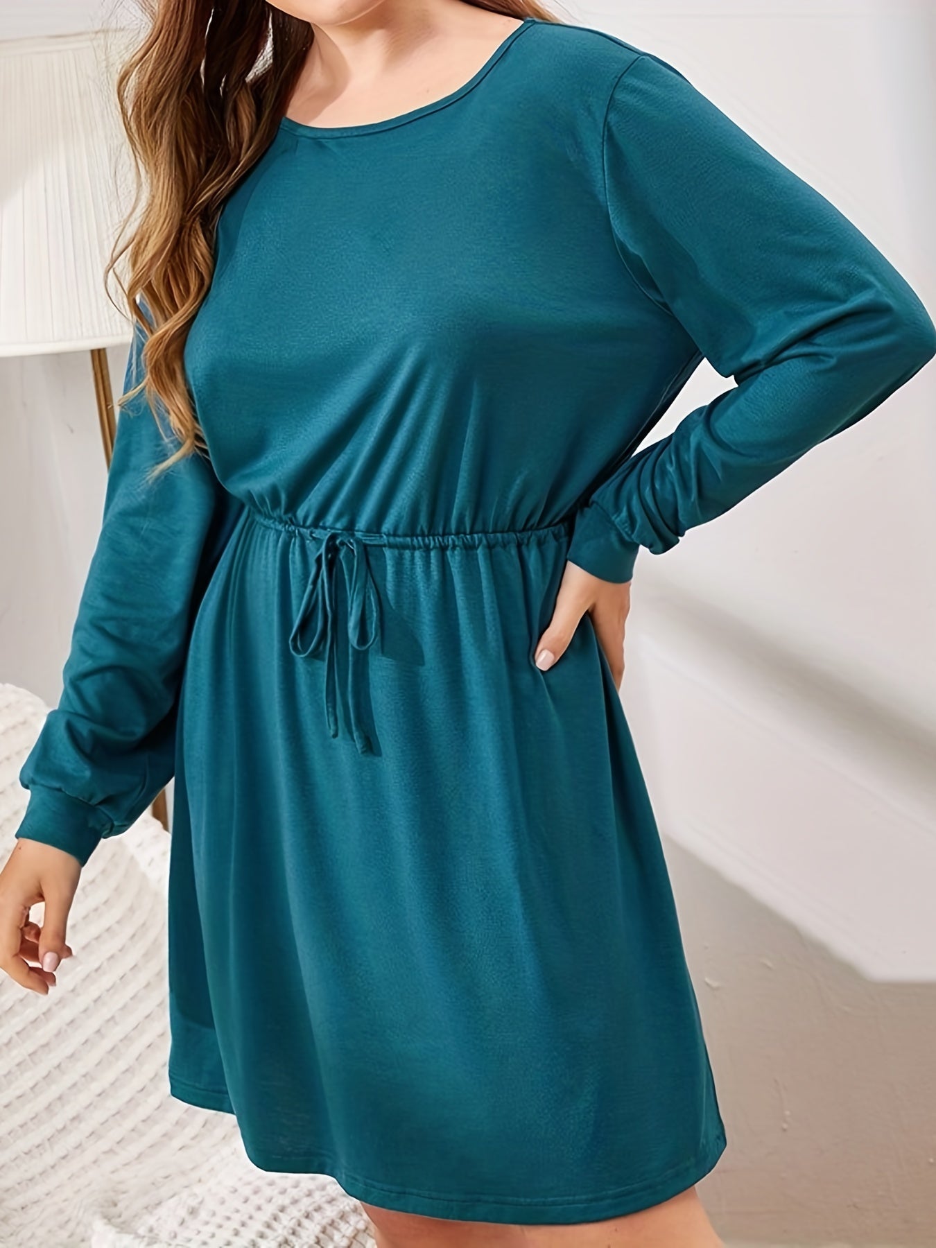  Lounge Dress Women's Plus Solid Long Sleeve Drawstring...