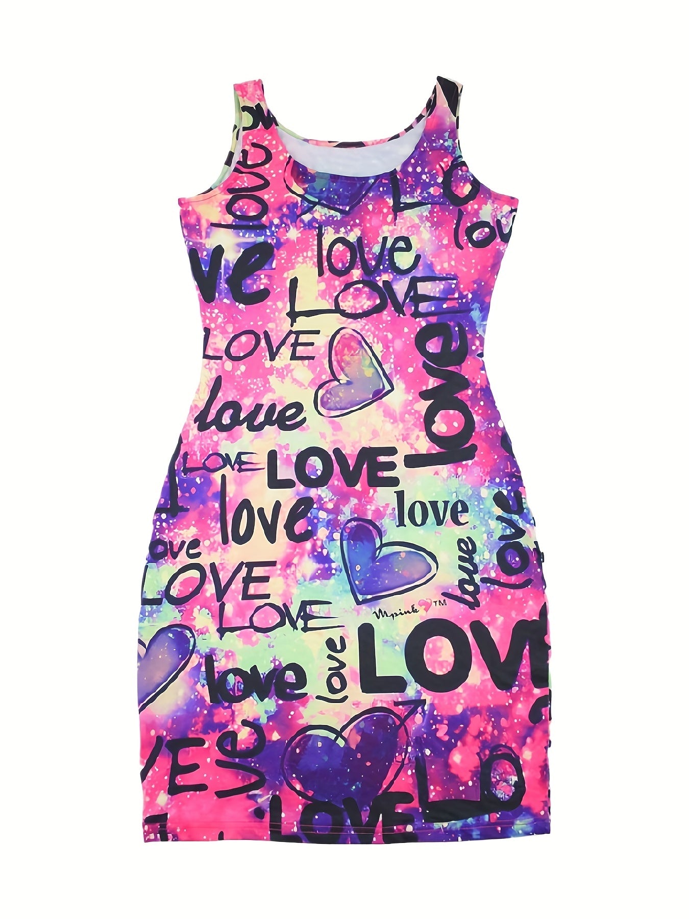 Love Letter Print Tank Dress Casual Slim Bag Hip Random Printing Dress