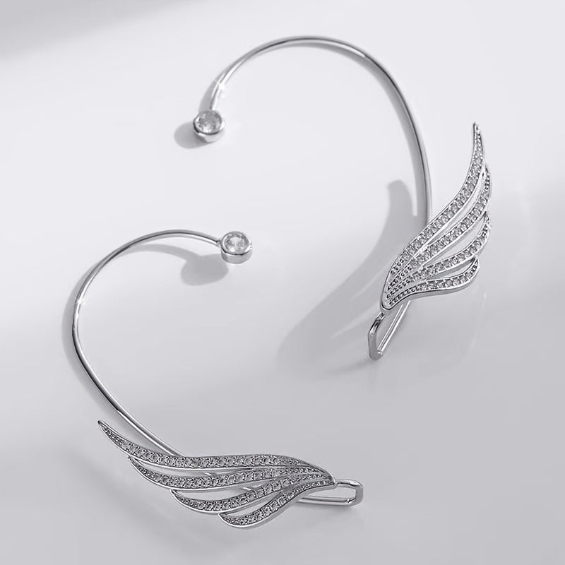 Rhinestone Angel Wing Clip-On Earrings - No Piercing Required