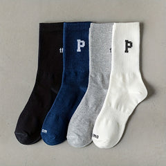 4 Pairs Letter Print Socks Breathable Mid Tube Stockings