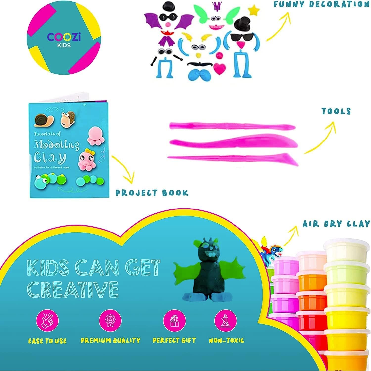 COOZI 24 Colours Magic Air Dry Clay Kit for Kids with Tools & Accessories