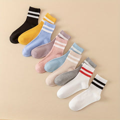 10 Pairs Striped Crew Socks Breathable Women's Stockings