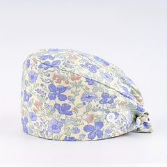 Cartoon Print Nurse Hat Cotton Scrub Cap Button Working Hats