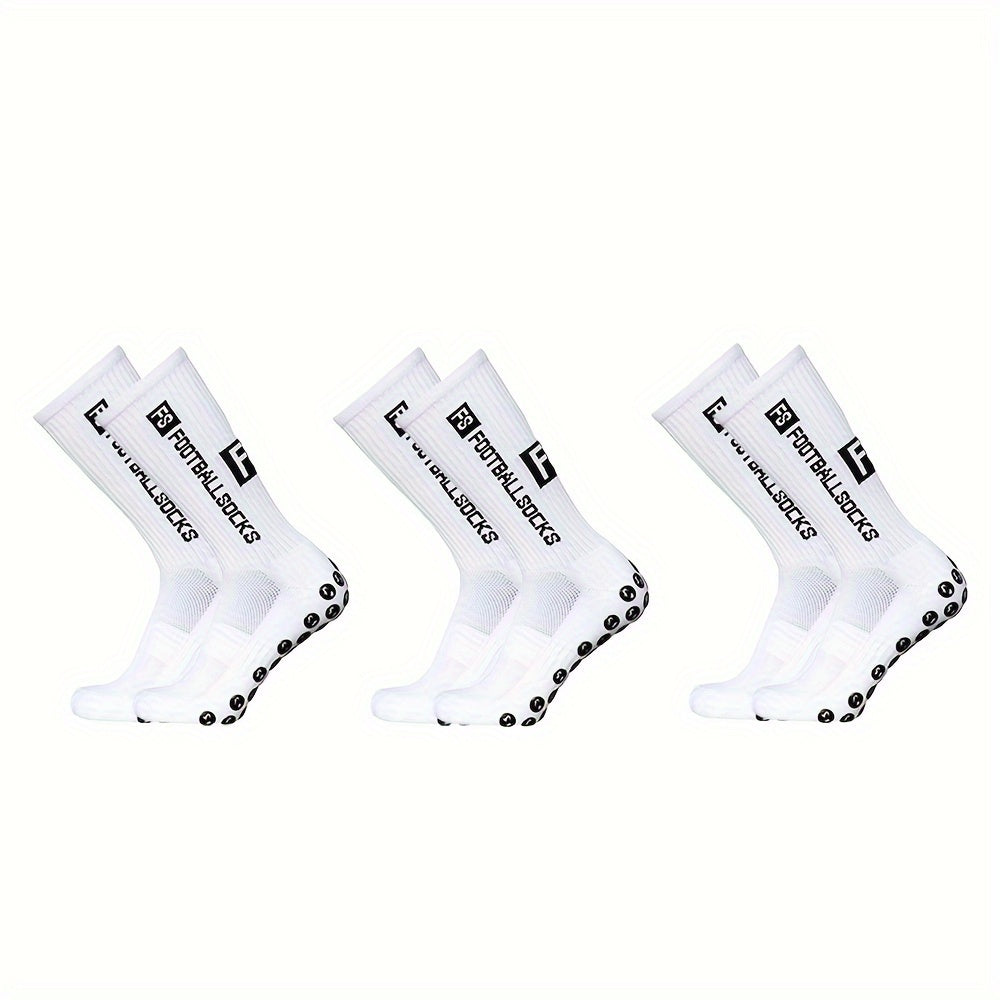 3 Pairs Men's Non Slip Football Socks With Gripper
