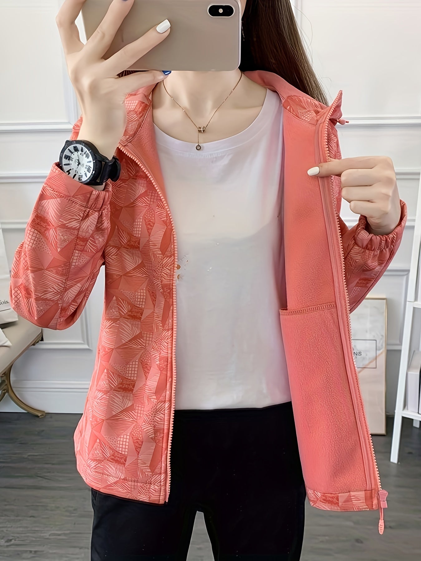Zipper Fleece Lined Hooded Sports Jacket for Women
