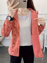 Zipper Fleece Lined Hooded Sports Jacket for Women