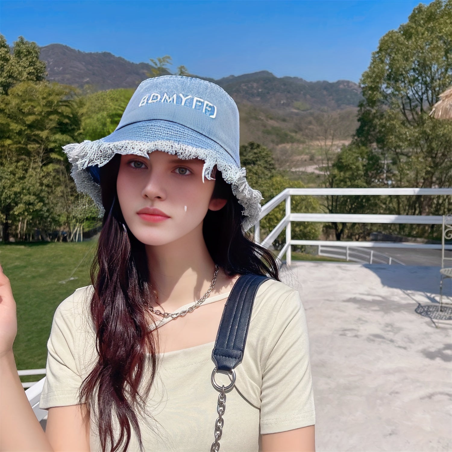 Distressed Denim Bucket Hat Vintage Washed Fisherman Cap
