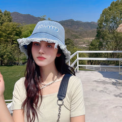 Distressed Denim Bucket Hat Vintage Washed Fisherman Cap