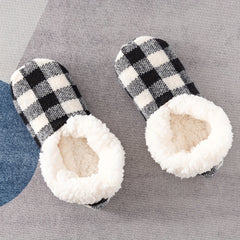 Plaid Plush Lined Socks Soft & Warm Low Cut Floor Socks Women's Stockings