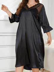  Satin Lace Nightdress Semi Sheer Sleepwear Dress