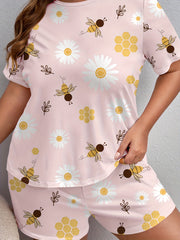  Bee & Daisy Print Tee & Shorts Lounge Set
